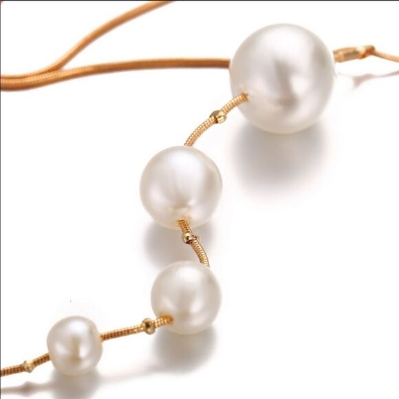 Necklace Tassel Faux Pearls Gold plated - Picture 8 of 9
